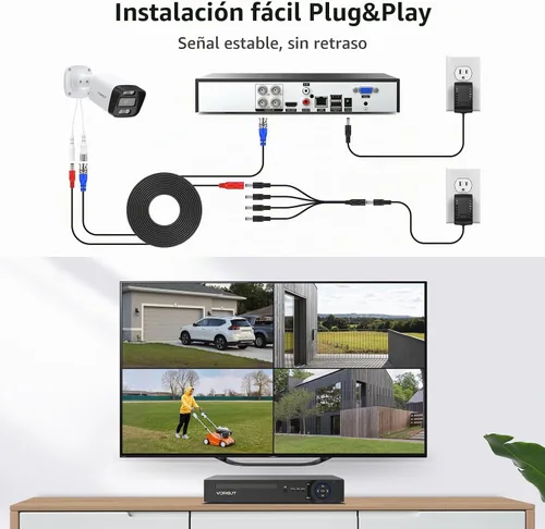Vista 3 de Sistema de cámara de seguridad con cable, 8 canales 5MP Lite CCTV DVR kit con 4 cámaras de seguridad AHD para el hogar de 3MP al aire libre, carcasa