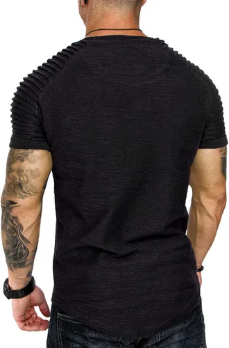 Vista 4 de COOFANDY Camiseta Muscular para Hombre de Manga Raglán Plisada Camiseta de Culturismo para Gimnasio Manga Corta Camisas de Entrenamiento de Moda