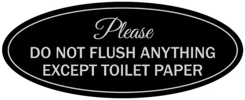 Vista 24 de Signs ByLITA Letrero ovalado con texto en inglés «Please Do Not Flush Anything Except» (Negro), tamaño pequeño