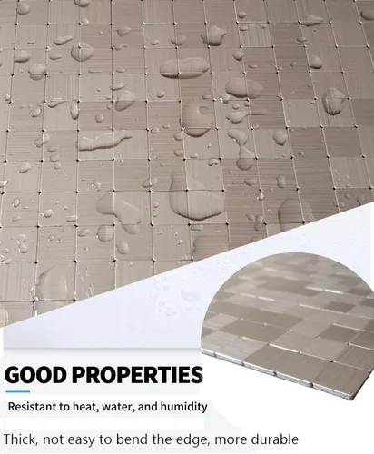 Vista 3 de XUANINY Azulejo autoadhesivo de metal para salpicaduras, azulejo despegar y pegar para cocina, superficie de aluminio cepillado para salpicaduras
