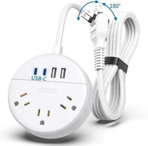 Vista 10 de NTONPOWER - Cable de extensión plano de 25 pies, regleta de alimentación de enchufe plano con 3 tomas, 4 puertos USB (2 USB C), cable de extensión