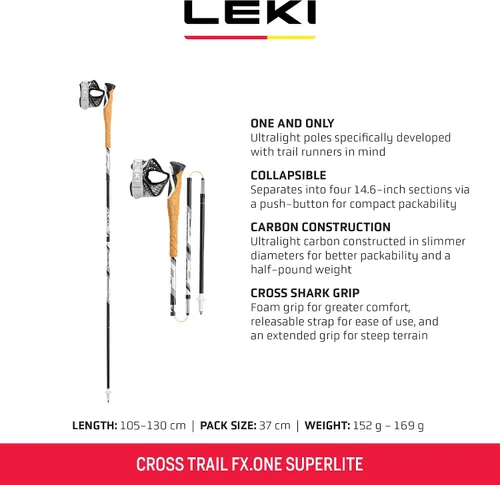 Vista 2 de LEKI Cross Trail FX.One Superlite - Bastones de senderismo ligeros de carbono plegables para senderismo y correr por senderos