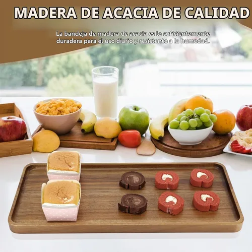 Vista 6 de 1 pieza 15.7" x 7" Bandeja grande de madera maciza de acacia sólida rectangular Bandeja de servir de madera natural para bar, café, fiesta