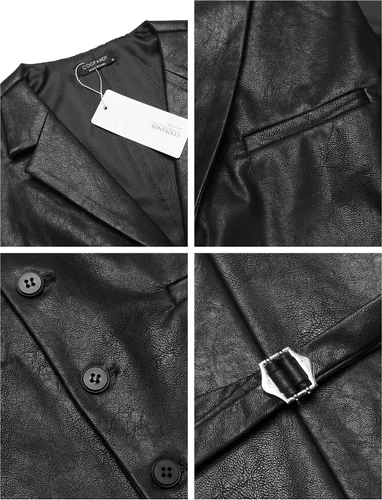Vista 5 de COOFANDY Chaleco de cuero para hombre, estilo casual, estilo occidental, ligero, con cuello en V, chaleco