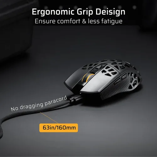 Vista 4 de LTC GM023 - Ratón inalámbrico para juegos trimodo, 2.79 oz de panal ultraligero ergonómico para juegos, 2.4 GHzBTcableado, 6 niveles DPI 8000, 6