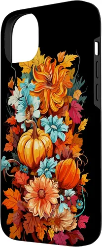 Vista 2 de iPhone 14 Plus otoño cosecha hojas flores otoño calabaza colorido jardín caso