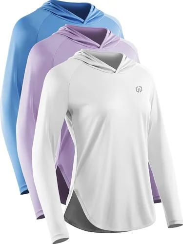 Vista 8 de NELEUS - Camisetas de protección solar para mujer, para correr, atléticas, con capucha, para el entrenamiento