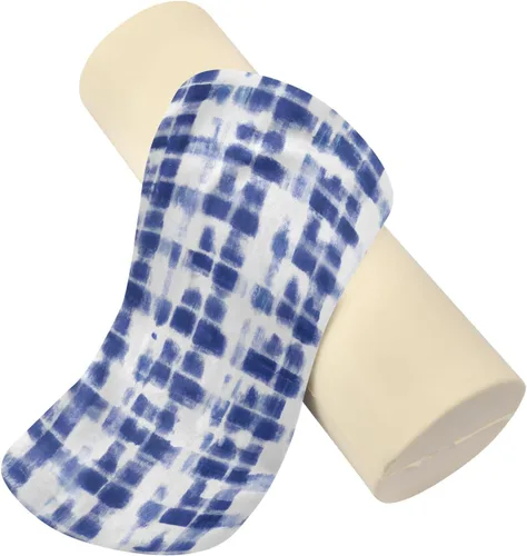 Vista 2 de Rollo cervical para el cuello, almohada redonda con estampado de teñido anudado azul y blanco, almohadas de espuma viscoelástica lavables, almohada