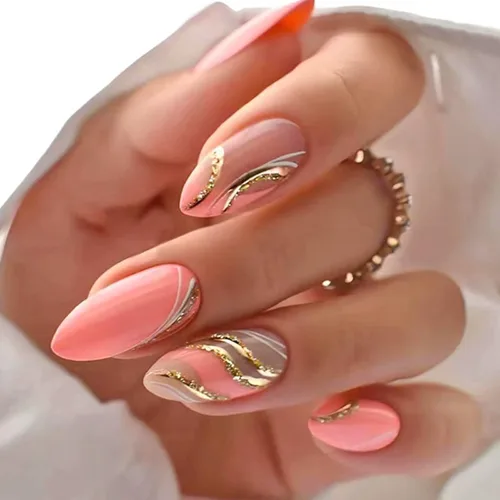 Vista 16 de Uñas postizas a presión marrón café, uñas postizas medianas de almendra, color sólido, cobertura completa, uñas postizas artificiales brillantes