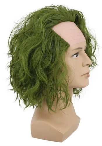 Vista 2 de VGbeaty Peluca de disfraz de anime de anime corto y rizado para hombres adultos, para Halloween, cosplay, color verde oscuro