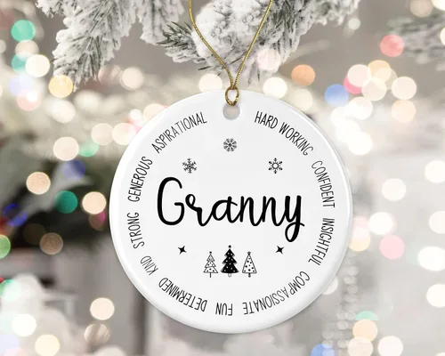 Vista 2 de Adorno descriptivo de la abuela, adorno de la mejor abuela del mundo, regalo de recuerdo de Navidad de hija o hijo, nuevo adorno de abuela, primero