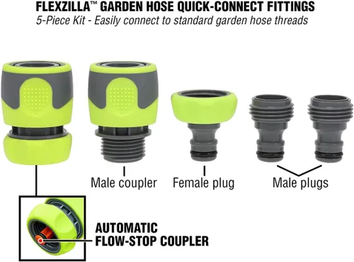 Vista 6 de Flexzilla Kit de manguera de jardín con accesorios de conexión rápida - HFZG12050QN y HFZGAK14 Accesorios de conexión rápida para manguera