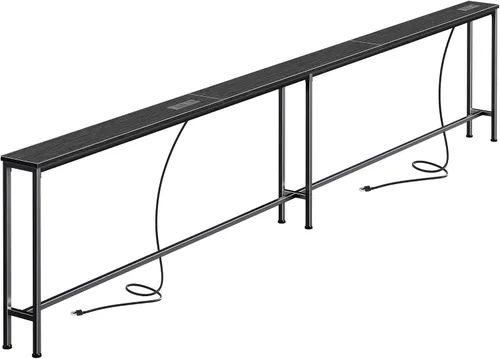 Vista 15 de SUPERJARE - Mesa de sofá de 79 pulgadas con 2 tomas de corriente y puertos USB-C, mesa consola estrecha de 5.9 pulgadas con almacenamiento, mesa