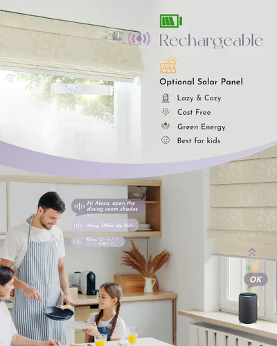 Vista 3 de Graywind Persianas romanas inteligentes compatibles con Alexa Google, persianas motorizadas recargables con control remoto de filtrado de luz