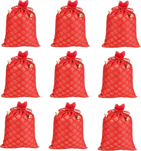 Vista 15 de Touchstone Bolsas con cordón de tela tradicional india, hechas a mano, perfectas para regalos, joyas, bodas, bolsas, bolsas, Potli, -Mimosa