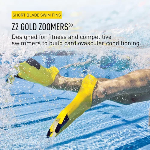 Vista 2 de Finis Z2 Gold Zoomers - Aletas de entrenamiento de hoja corta para fuerza y velocidad, ajuste de goma natural