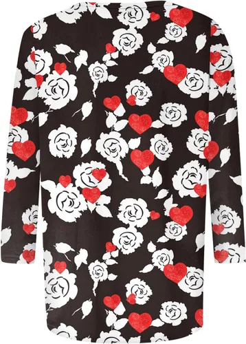 Vista 4 de FlekmanArt Womens Valentines Day Sweatshirt Love Heart Graphic Print Pullover Casual 34 Sleeve Valentine's Day Blouse Top