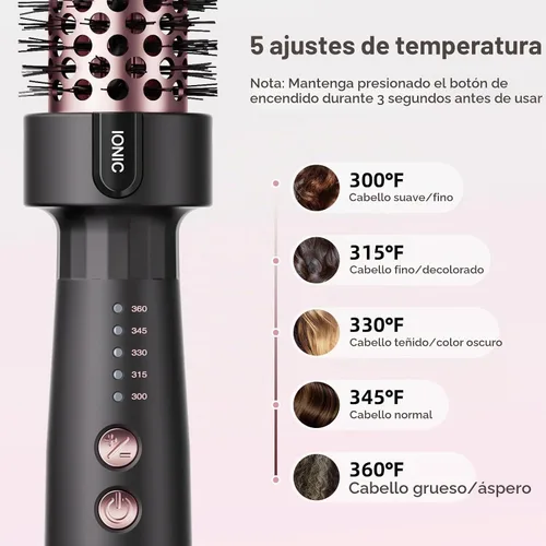 Vista 2 de Cepillo Térmico de 1.25 Pulgadas con 5 Ajustes de Temperatura, Rizador de Pelo Térmico Universal de Voltaje, Cepillo Rizador Térmico Redondo