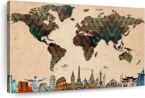 Vista 15 de ElephantStock Lienzo antiguo con mapa del mundo, 1 panel, decoración de mapa, decoración de pared impresa, mapas del mundo de arte digital para Mapa