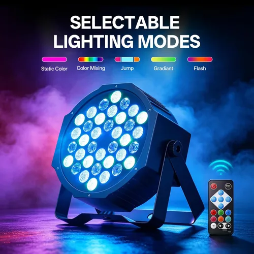 Vista 2 de U`King - Luces LED Par para DJ, luz de escenario con cable, RGB, 36 LED con control activado por sonido, iluminación de escenario para DJ, para 2
