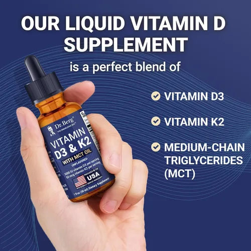 Vista 5 de Dr. Berg - Gotas líquidas de vitamina D3 K2 de máxima potencia con aceite MCT – 5,000 UI de vitamina D3 líquida con K2 – Apoya huesos fuertes