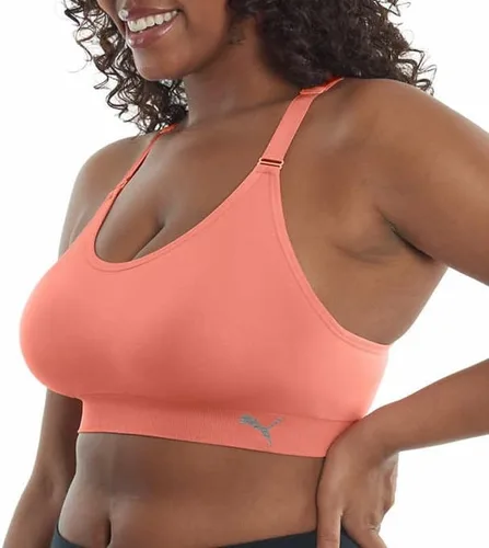 Vista 6 de PUMA Brasier deportivo para mujer, paquete de 3, CoralPúrpuraGris