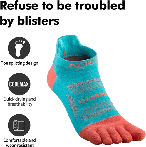 Vista 3 de AONIJIE COOLMAX - 3 pares de calcetines para correr para mujeres y hombres COOLMAX transpirables de cinco dedos