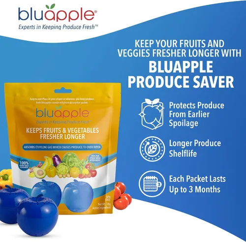 Vista 2 de Bluapple Produce Saver Absorbedor De Gas Etileno, Paquete De 2: Mantiene Las Frutas Y Verduras Frescas Por Más Tiempo En El Refrigerador Y Fruteros