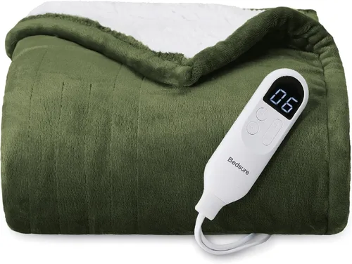Vista 40 de Bedsure - Manta eléctrica de calentamiento rápido, manta de franela suave con 4 ajustes de tiempo, 6 ajustes de calefacción, regalos cálidos