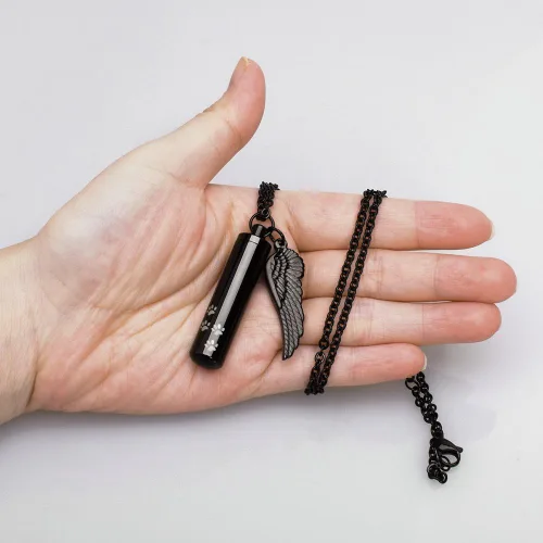 Vista 3 de XIUDA Collar de urna cilíndrica para cenizas, huella de pata, joyería de cremación para perros y gatos, colgante de recuerdo conmemorativo de acero