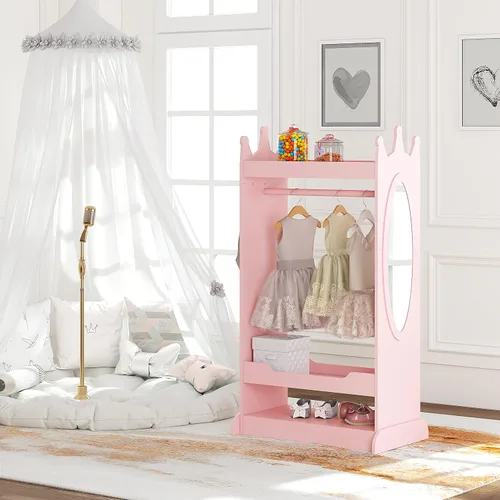 Vista 7 de UTEX Almacenamiento de Disfraces para Niños con Espejo, Guardarropa de Disfraces para Niños, Armario Colgante Abierto, Closet de Almacenamiento