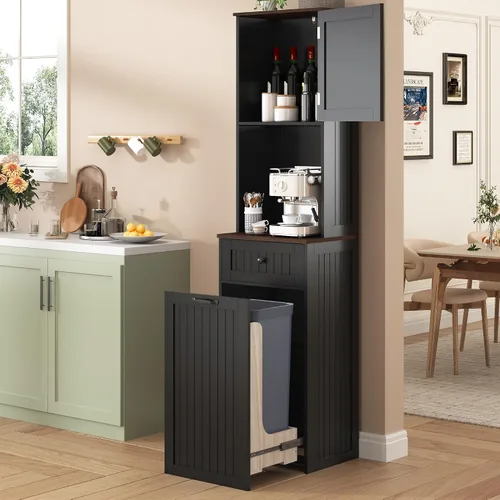 Vista 7 de Gitua - Gabinete de basura basculante independiente, gabinete de cocina a prueba de mascotas con cesta de lavandería y tabla de cortar, estación