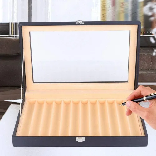 Vista 5 de Ethedeal - Caja expositora de 12 ranuras para bolígrafos, caja de almacenamiento para bolígrafos estilográficas, caja organizadora de coleccionistas