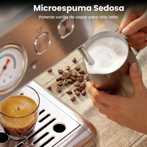 Vista 4 de COWSAR Máquina de café expreso de doble caldera con molinillo, máquina automática de espresso de 20 bares, varita de vapor espumador de leche