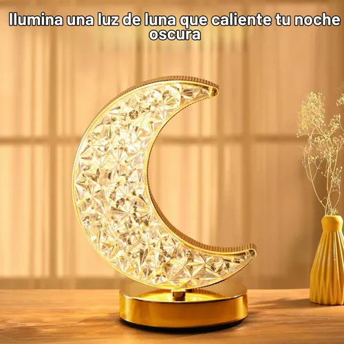 Vista 2 de Lewondr Ramadan Crescent Moon Table Lamp, 3 Way Dimmable Touch Lamp, Gold