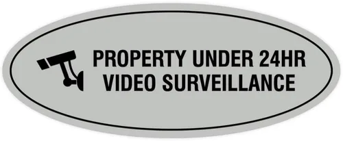 Vista 21 de Cartel de vigilancia oval PROPERTY UNDER 24HR - Negro - Pequeño (1 paquete)