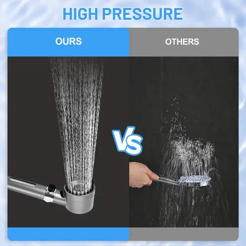 Vista 3 de Cabezal de ducha filtrado con mano, flujo de agua de alta presión y 4 modos de pulverización, lavado a presión para agua dura, juego de cabezal