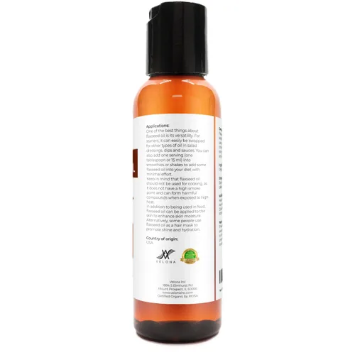 Vista 4 de velona Aceite de linaza orgánico certificado por la USDA, 2 onzas líquidas, aceite portador 100% puro y natural, sin refinar, prensado en frío