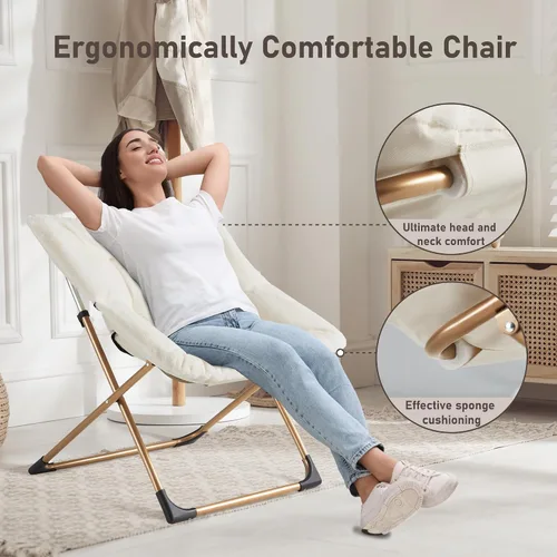 Vista 4 de Youtanic Comfy - Silla tipo platillo de gran tamaño, silla de lectura de piel sintética suave para adultos, marco de metal XL estable y almohadilla