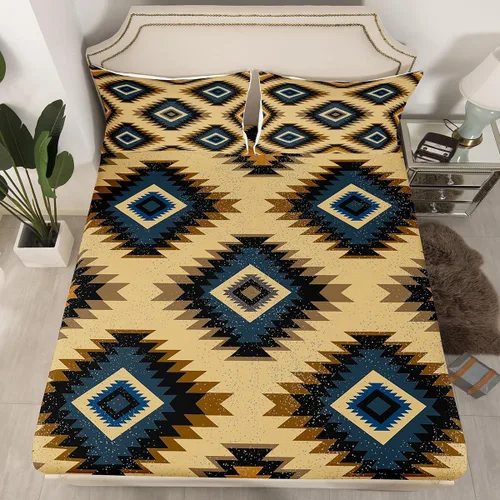 Vista 20 de Juego de sábanas bajeras de diseño nativo americano del suroeste para niños, niñas y adolescentes, juego de ropa de cama tribal para niños, niñas