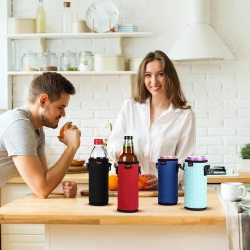 Vista 7 de Fundas aislantes portátiles de plástico de 16.9 onzas, fundas aislantes de 16, 17, 18 onzas, soporte para botellas/latas con correa para el hombro