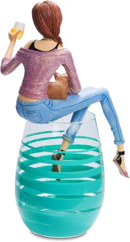 Vista 2 de Pavilion Gift Company The Cat is Home - Chica de cristal de 8.75 pulgadas, color azul