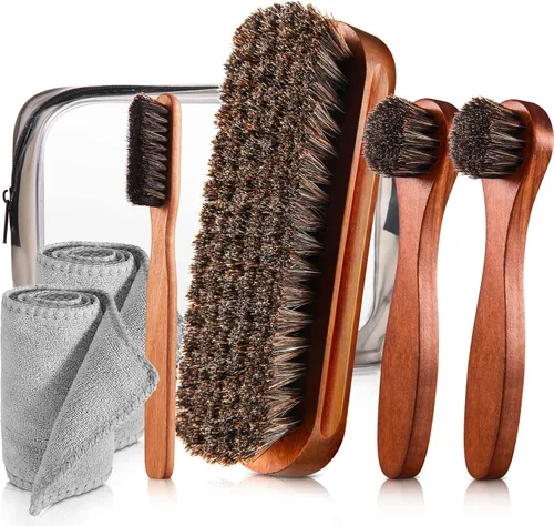 Vista 18 de 2 piezas Juego de cepillo de zapatos de pelo de caballo para pulir Kit de cepillos aplicadores de brillo Limpieza de zapatos de cuero Botas Cepillos