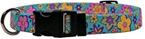 Vista 2 de Amarillo diseño de perro Martingale Collar, Grande, Marrón Flores rosa y verde azulado