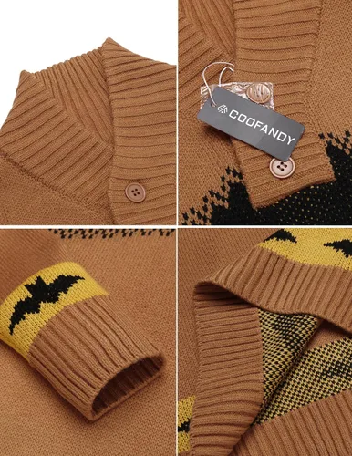 Vista 5 de COOFANDY Suéter de Navidad para hombre, suéteres de Navidad de punto feo, suéter casual con copos de nieve