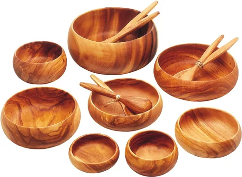 Vista 10 de Pacific Merchants Acaciaware Servidores de ensalada de madera de acacia de 6.5 pulgadas, piña