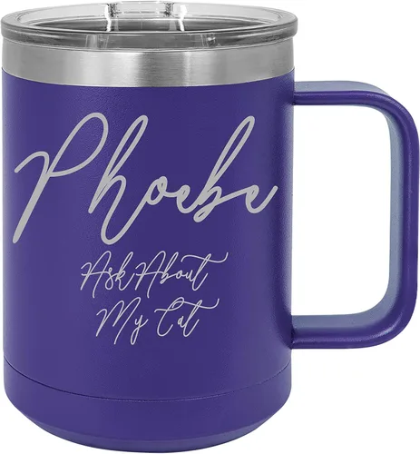 Vista 12 de Taza personalizada con recubrimiento en polvo de 15 oz con tapa personalizada grabada (negro)