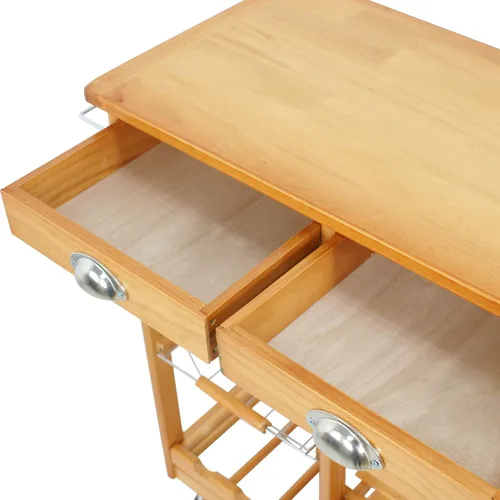 Vista 6 de Carrito de cocina con ruedas de 4 niveles, carrito de almacenamiento de cocina de madera, carrito de microondas con toallero, cajones, estantes