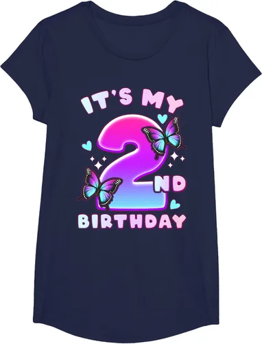 Vista 30 de Camiseta de 2º cumpleaños para niña de 2 años con mariposas y número 2 Negro
