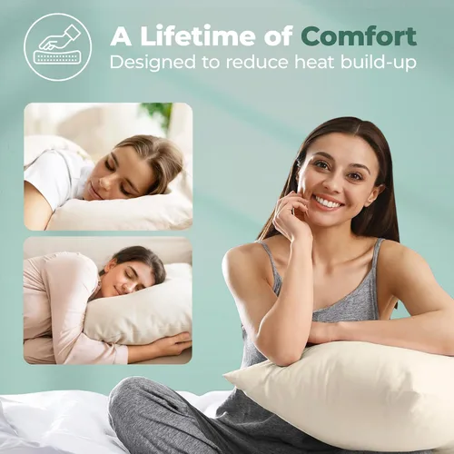 Vista 6 de Funda para almohadas de algodón orgánico por Snuggle-Pedic - Kool-Flow tejido transpirable, elástico y de puntos , Algodón orgánico, Natural